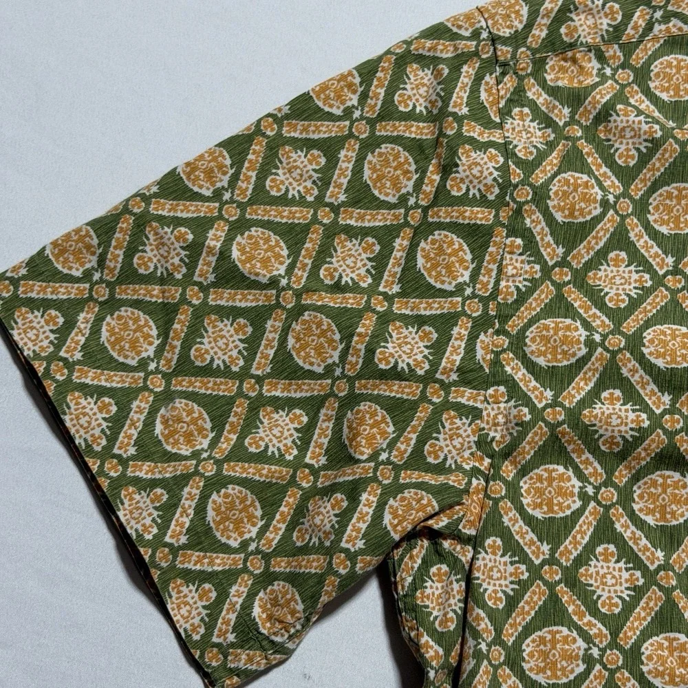 Vintage Banana Republic Safari Travel Botanical Print Shirt XS 80s Green Cotton